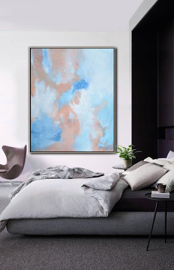 Handmade Large Contemporary Art,Abstract Landscape Painting,Modern Art Abstract Painting,Pink,Blue,White.etc - Click Image to Close